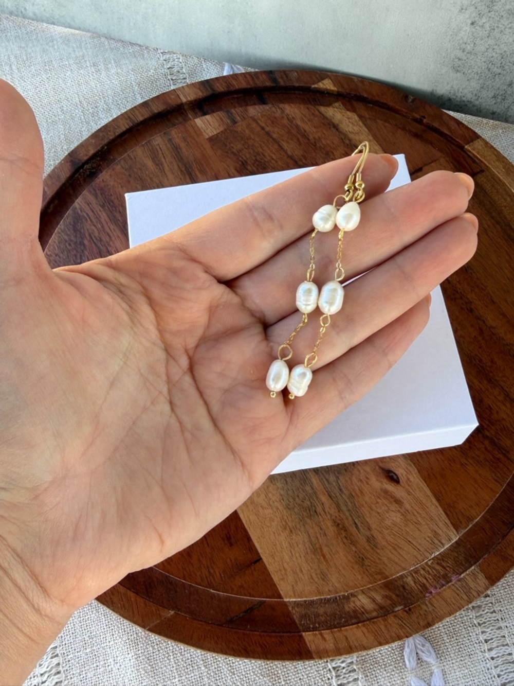 Gold and White Freshwater Pearl Drop Earrings